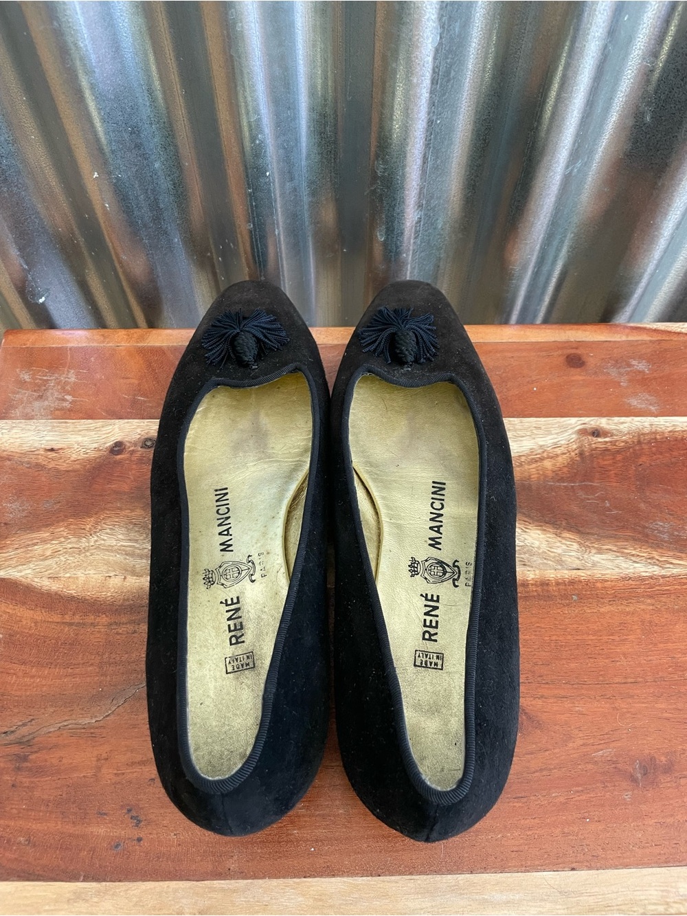 Rene Mancini Vintage Black Suede Tassel Flats